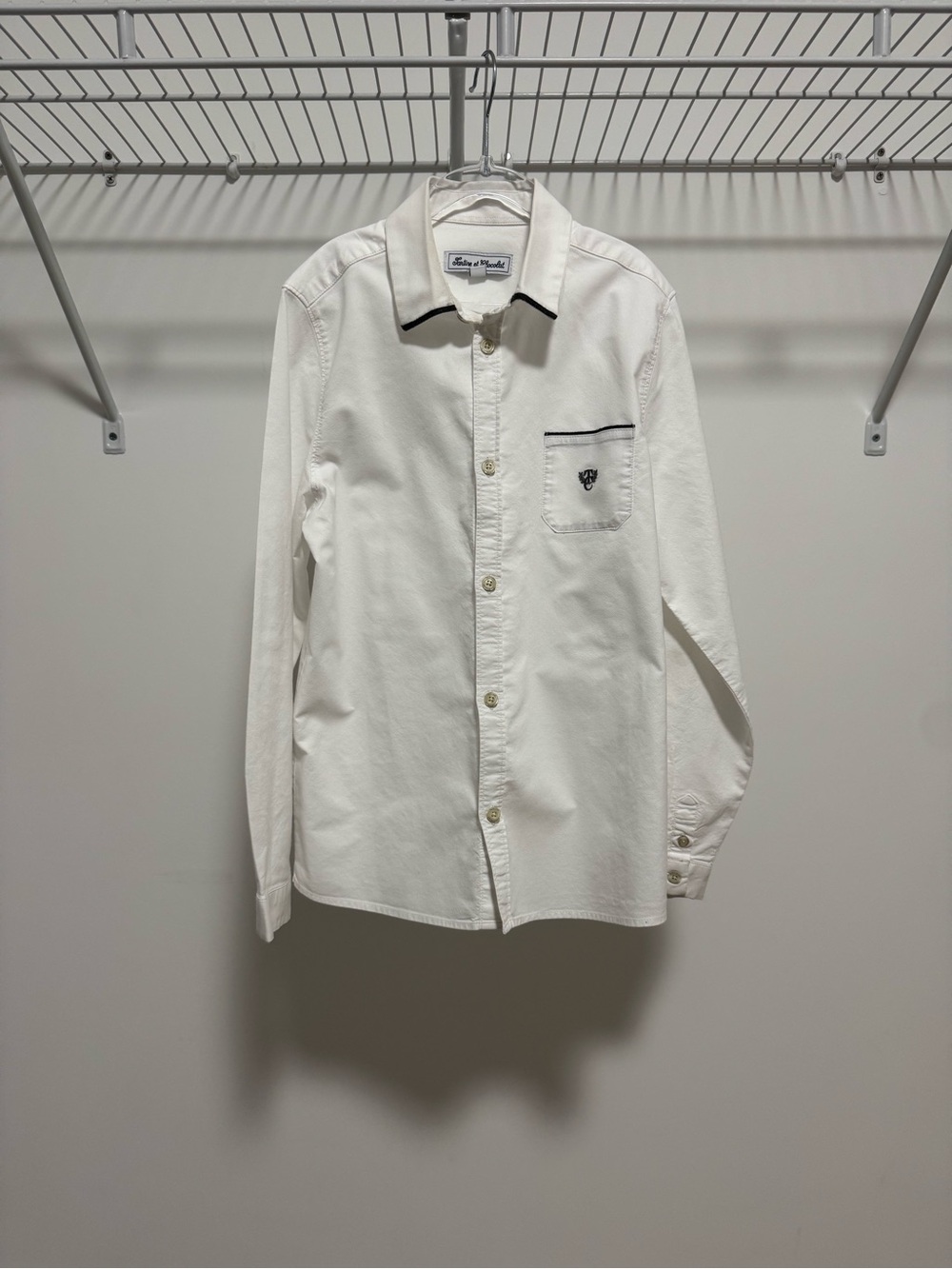 Tartine et Chocolat Boys White Shirt with Dark Gray Trim Size 12